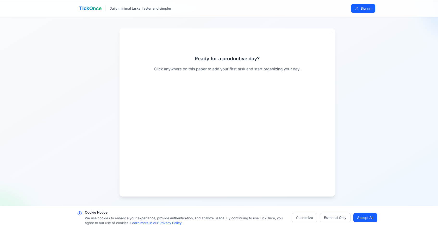 TickOnce Homepage Screenshot